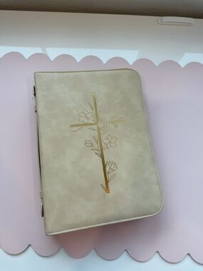 Floral Cross Faux Leather Bible Cover - Cream